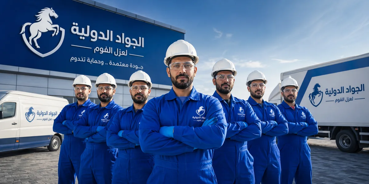 فريق مؤسسة الجواد الدولية المتخصص في عزل الفوم الحراري والمائي بالرياض — كوادر مؤهلة ومعدات متطورة